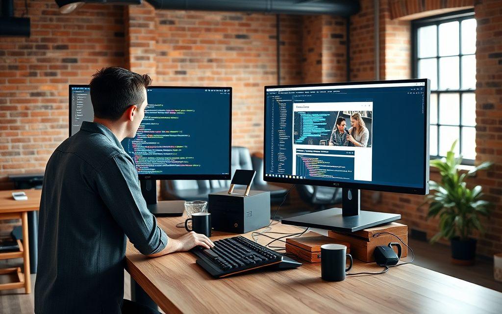 Developers pair-programming a web application