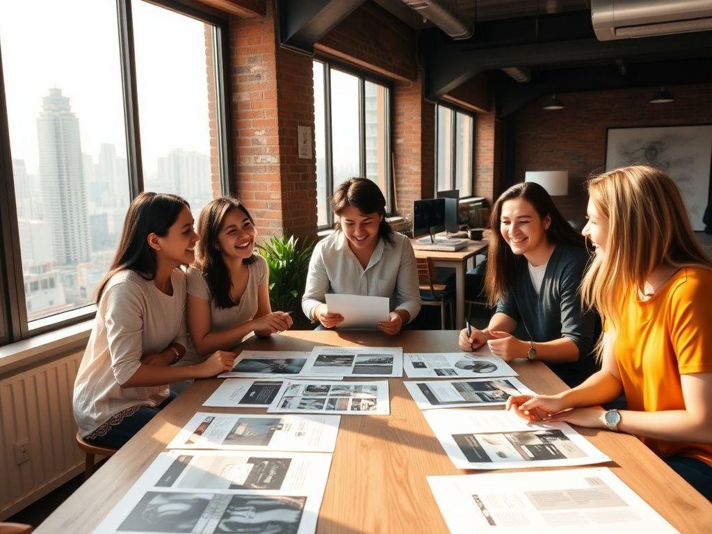 The Handeity Creative team in a design critique at the studio